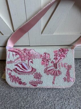 Viral Handcrafted In India Beaded Ballerina Swan Pink Cream Shoulder Bag